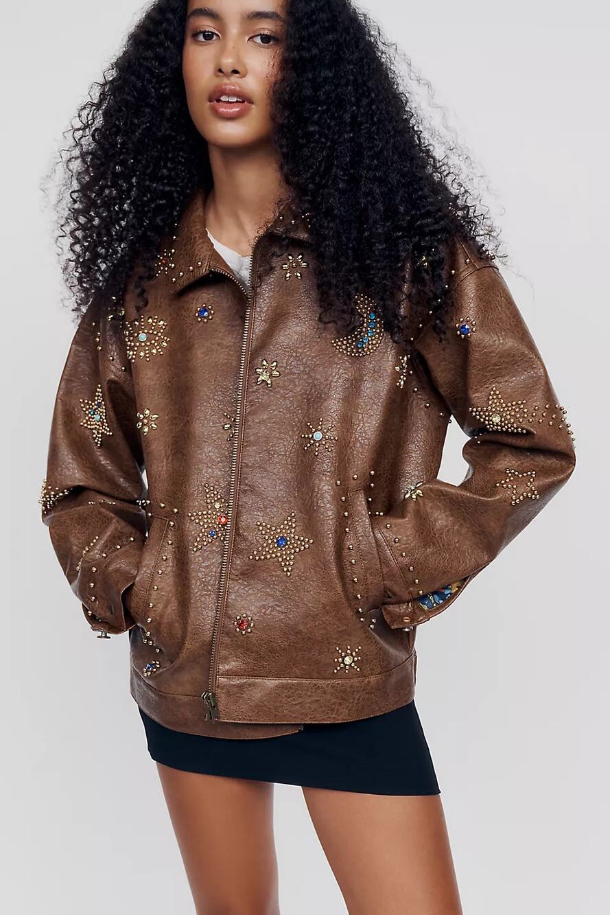 NWT Mother The Zip It Faux-Leather Jacket Brown Size Small